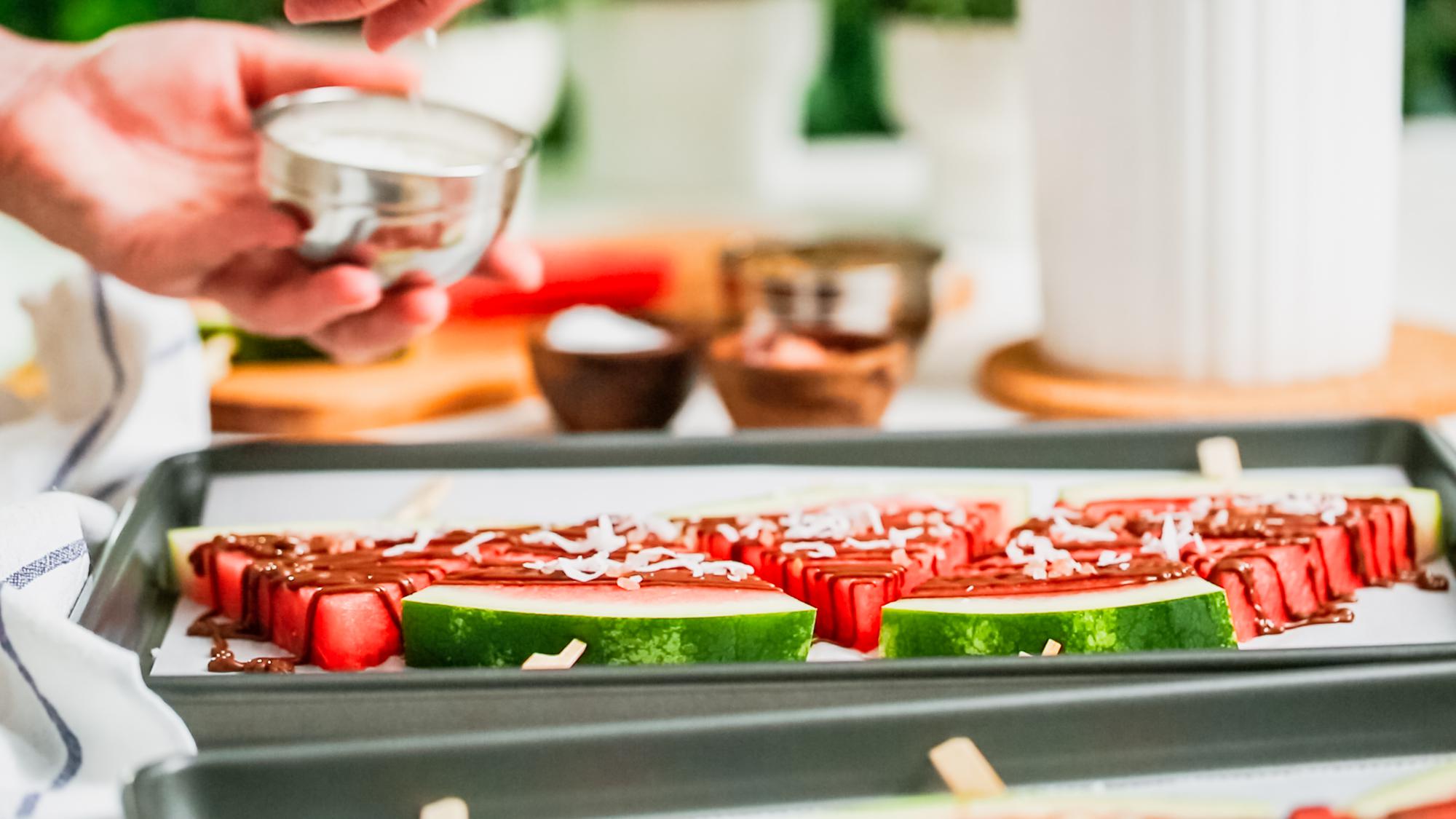 rows of prepped ingredients in trays